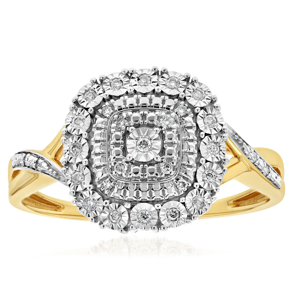 0.10 Carat Diamond Ring Set in 9ct Yellow Gold