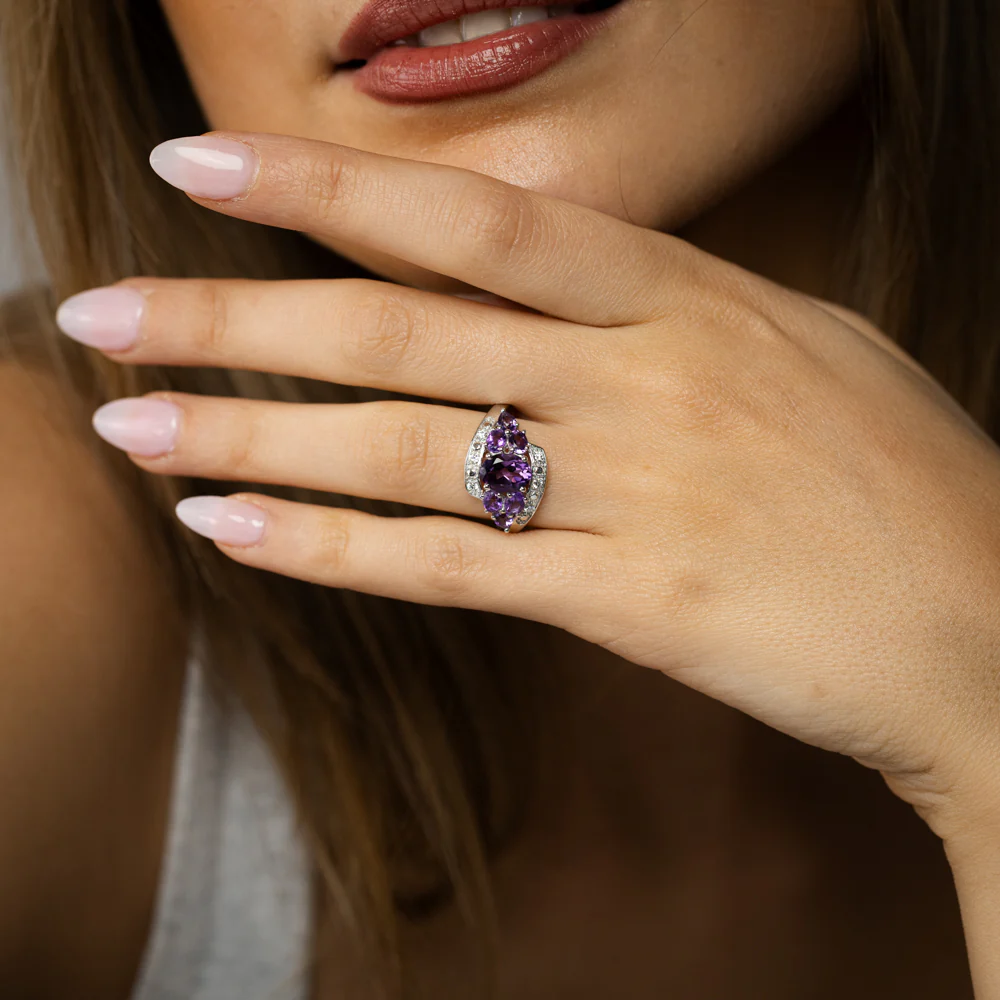 0.14 Carat Luminesce Lab Grown Diamond and Natural Amethyst Ring in Sterling Silver - Image 3