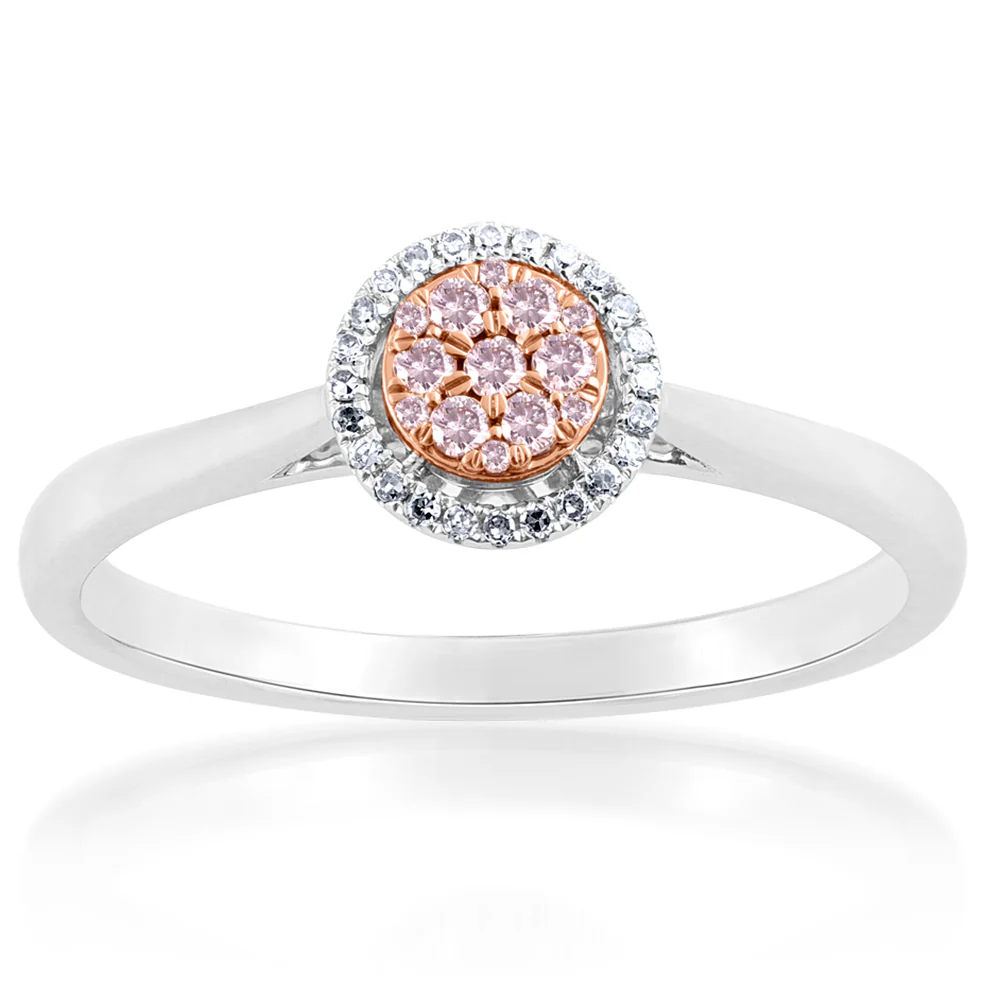 0.15 Carat Diamond Ring With Autralian Pink Argyle Diamonds in 9ct  White and Rose Gold