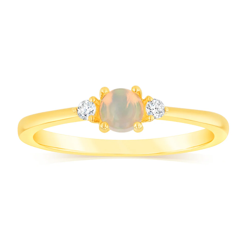 0.17 Carat Opal and Diamond Ring in 9ct Yellow Gold