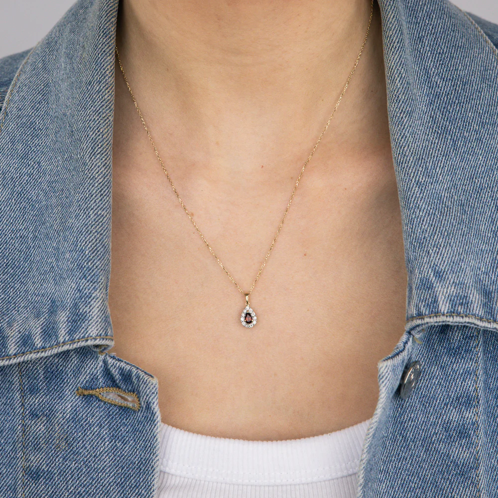 0.27 Carat Red Garnet Pear Shaped and Diamond Pendant with 45cm Chain in 9ct Yellow Gold - Image 2