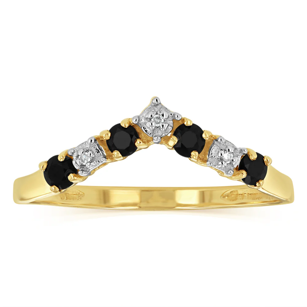 0.3 Carat Black Sapphire and Diamond Ring in 9ct Yellow Gold