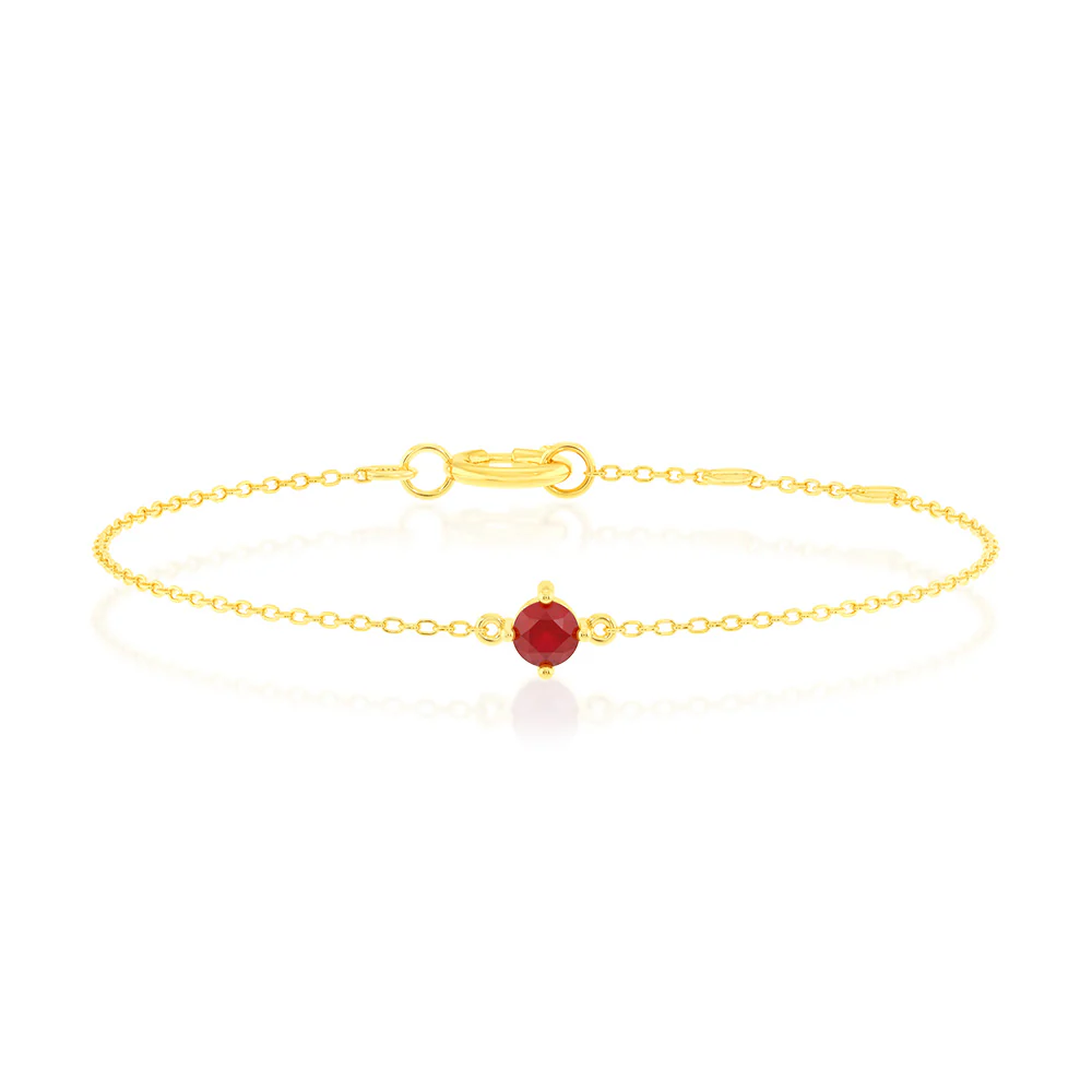 0.30 Carat Created Ruby Adjustable Bracelet 17cm in 9ct Yellow Gold