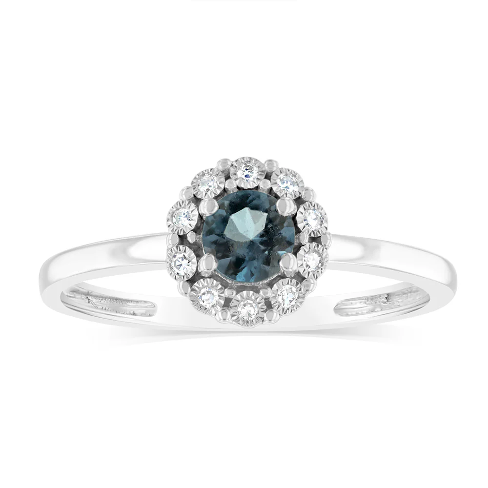 0.30 Carat London Blue Topaz and Diamond Ring in 9ct White Gold