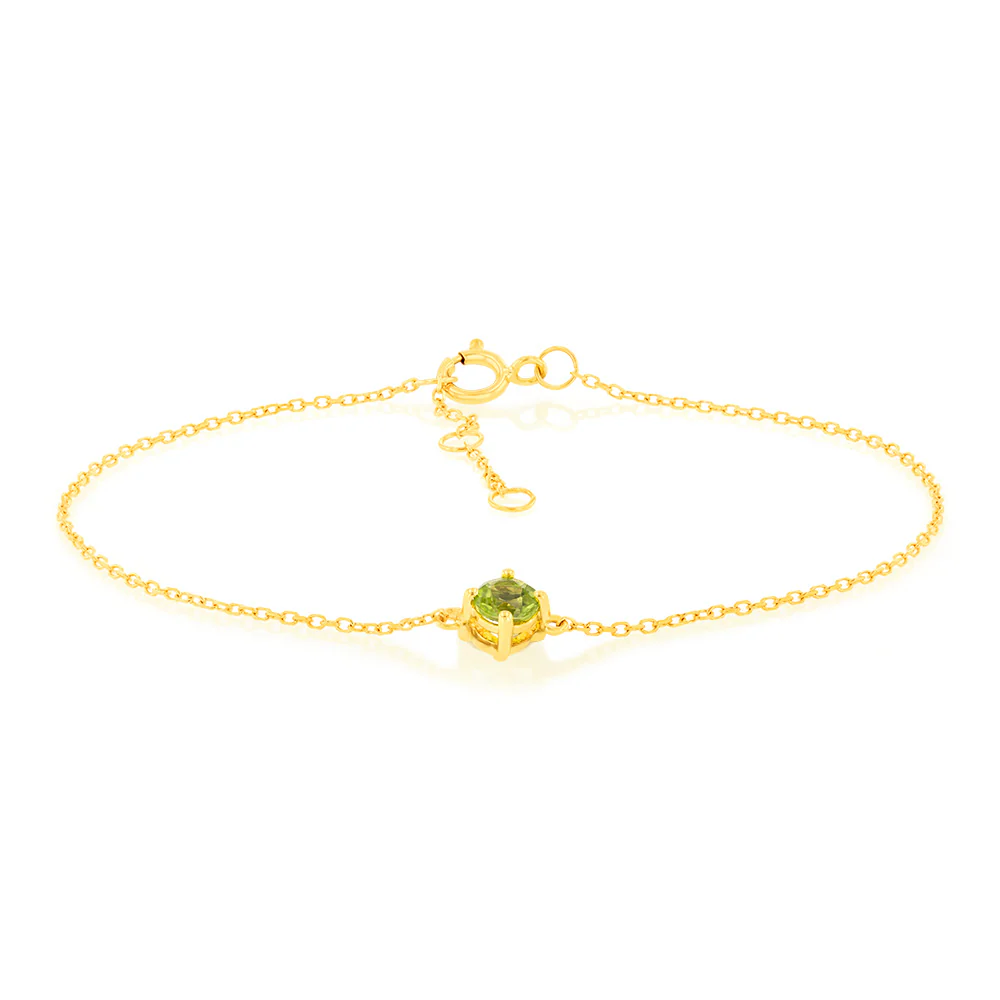 0.30 Carat Peridot Adjustable Bracelet 17cm in 9ct Yellow Gold