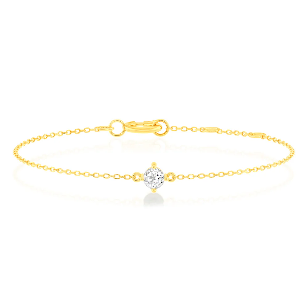 0.30 Carat White Topaz Adjustable Bracelet 17cm in 9ct Yellow Gold