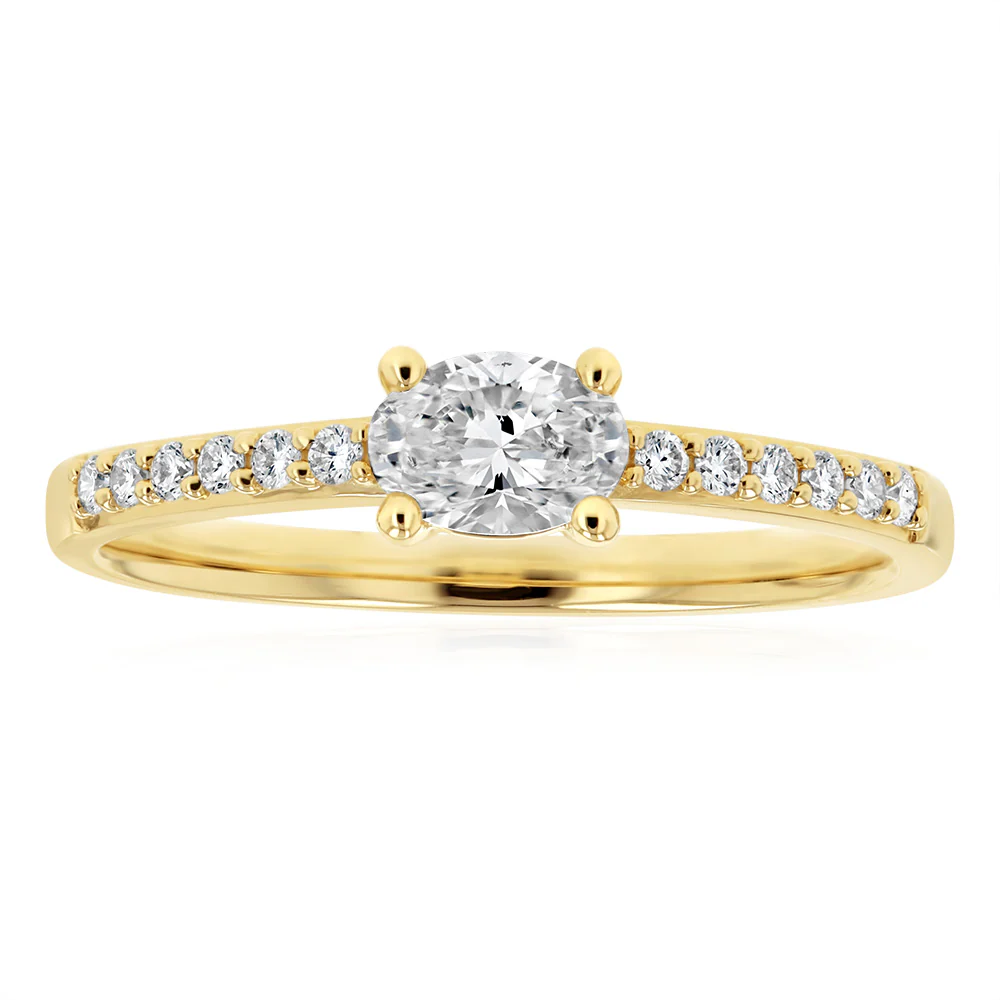 0.41 Carat Luminesce Lab Grown Oval Brilliant Cut Ring in 9ct Yellow Gold