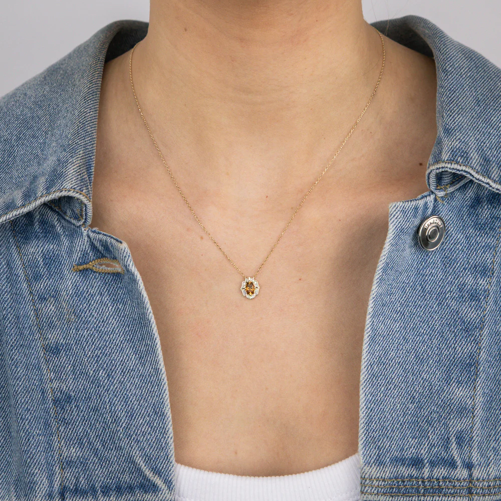 0.44 Carat Created Citrine Oval and Diamond Pendant in 9ct Yellow Gold - Image 2