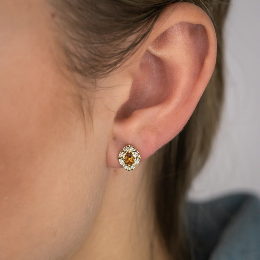 0.50 Carat Citrine Oval and Diamond Stud Earrings in 9ct Yellow Gold - Image 2
