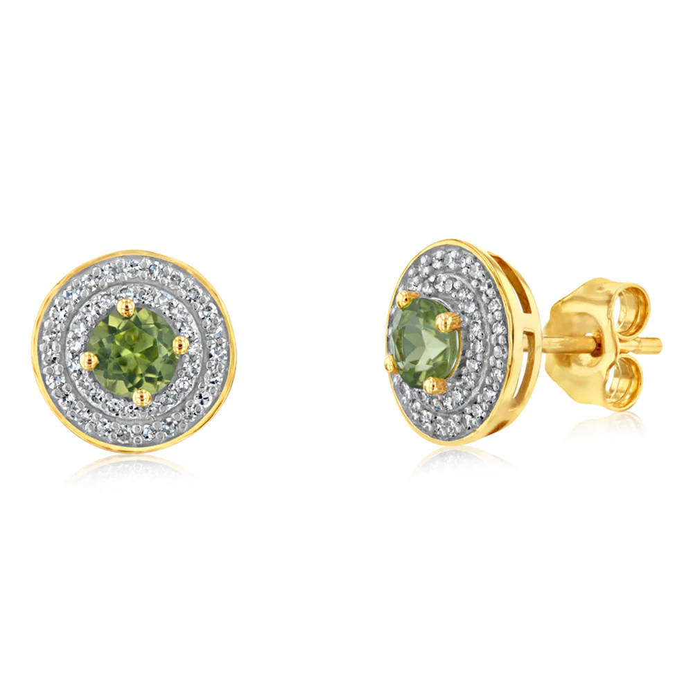 0.60 Carat Peridot and Diamond Stud Earrings in 9ct Yellow Gold