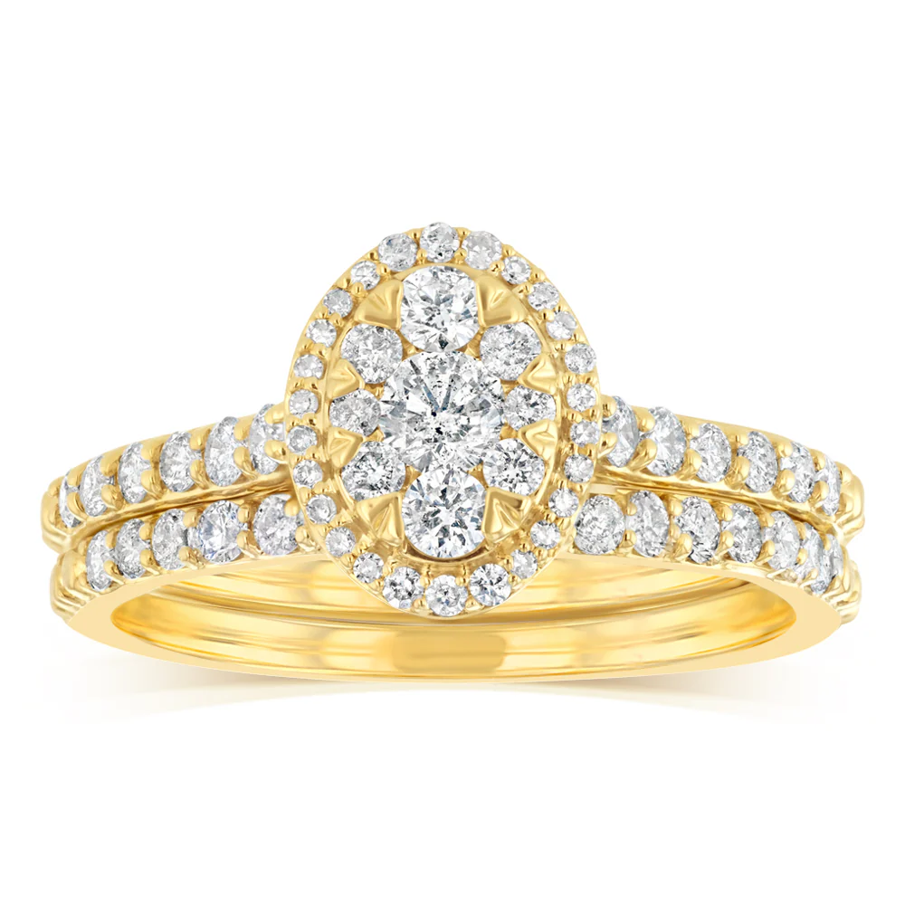 0.66 Carat Diamond 2 Ring Bridal Set in 9ct Yellow Gold