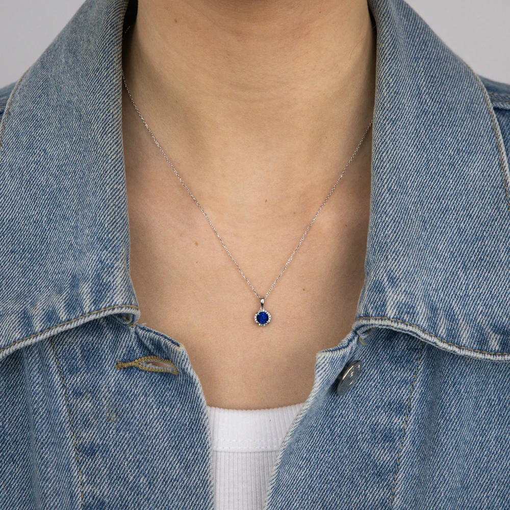 0.67 Carat Created Sapphire and Diamond Pendant with 45cm Chain in 9ct White Gold - Image 2