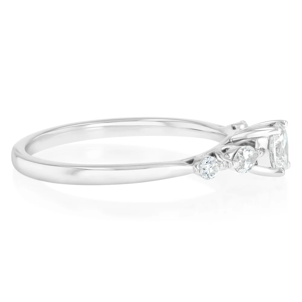 0.68 Carat Diamond Ring with Oval Cut Centre Diamond Surrounded by Brilliant and Marquise Diamonds in 14ct White Gold - Image 2