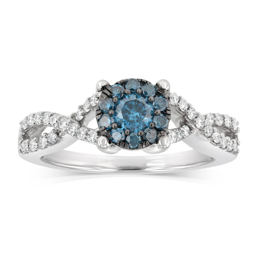 0.69 Carat Diamond Ring with 11 Blue Treated Diamonds in 10ct White Gold