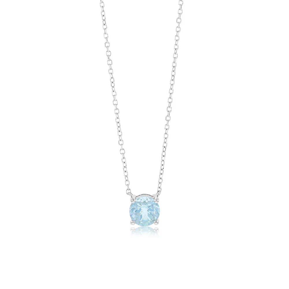 0.7 Carat Aquamarine Pendant with 45cm Chain in 9ct White Gold