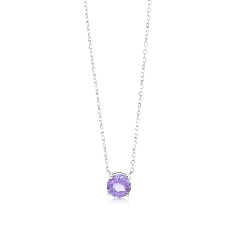 0.76 Carat Amethyst Pendant with 45cm Chain in 9ct White Gold
