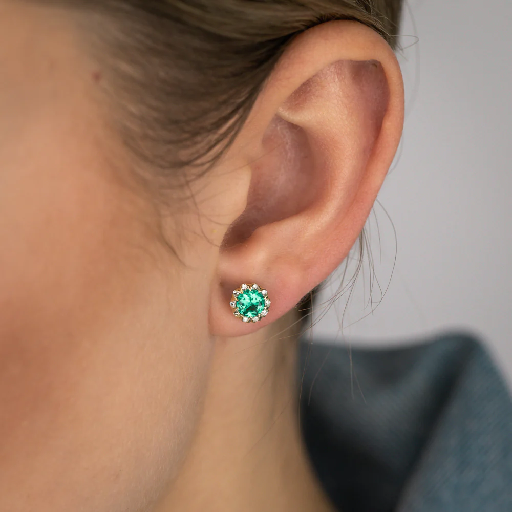 0.84 Carat Created Emerald and Diamond Stud Earrings in 9ct Yellow Gold - Image 2
