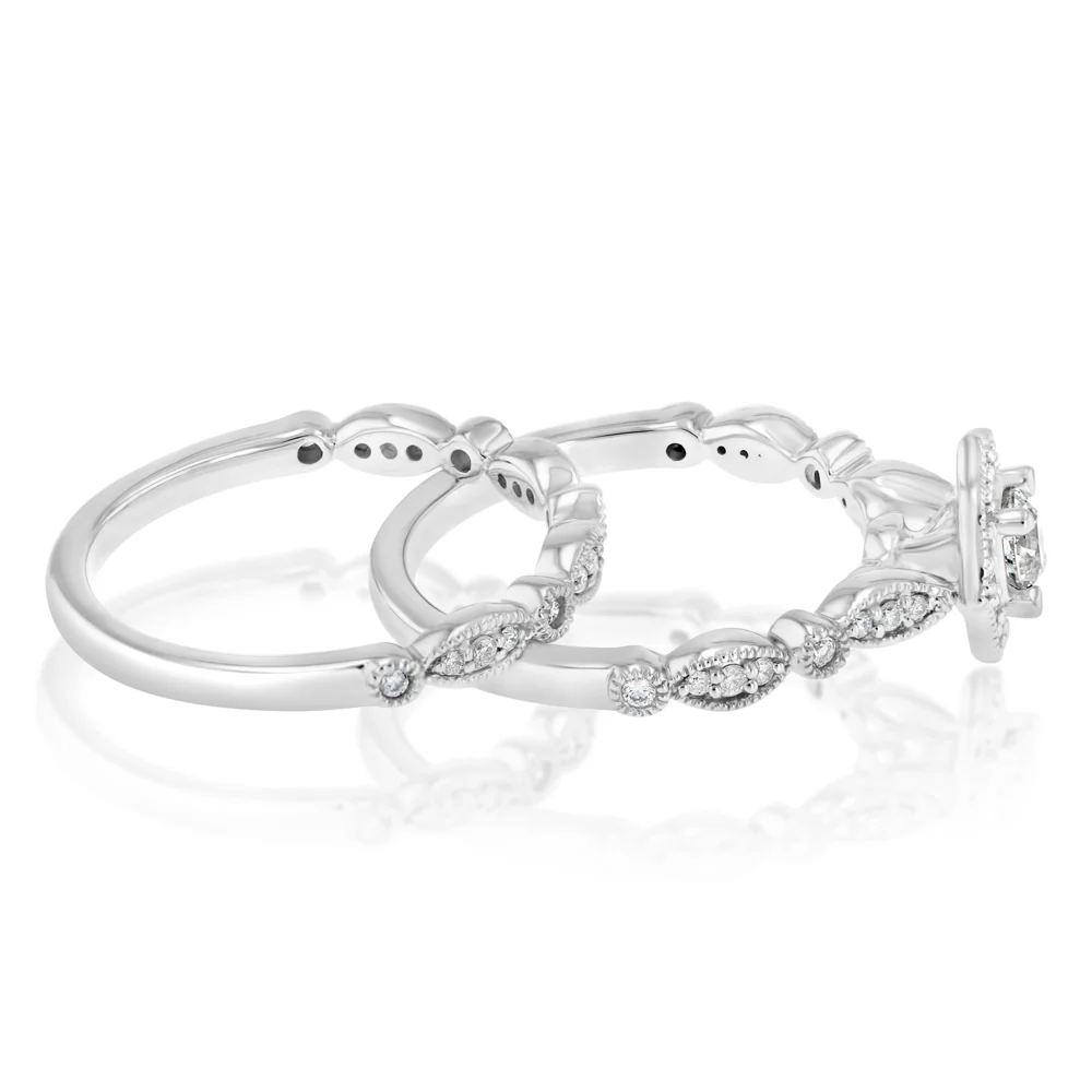 0.87 Carat Diamond Bridal 2 Ring Set in 14ct White Gold - Image 2