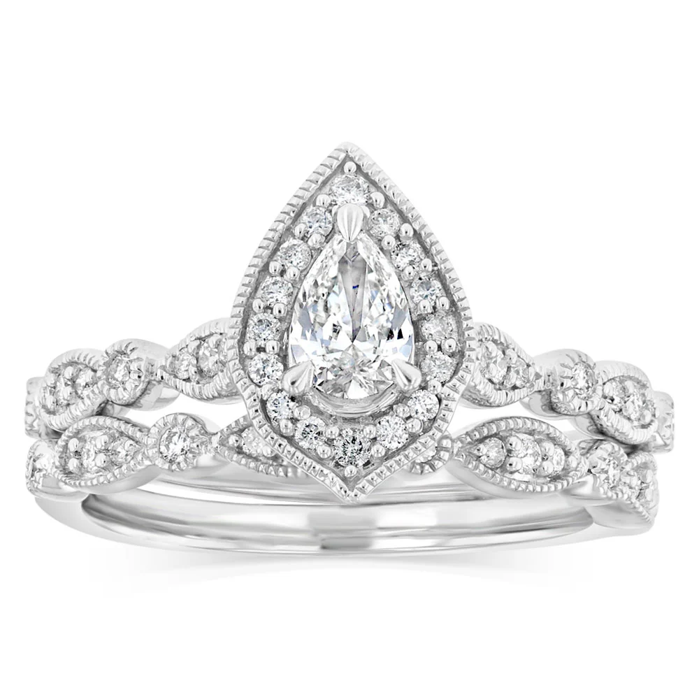 0.87 Carat Diamond Bridal 2 Ring Set in 14ct White Gold