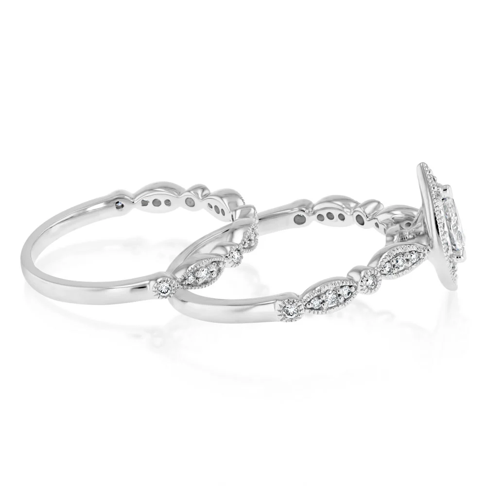 0.87 Carat Diamond Bridal 2 Ring Set in 14ct White Gold - Image 2
