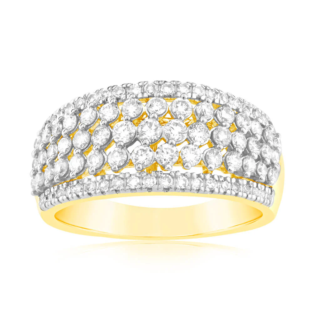 0.95 Carat Cluster Diamond Dress Ring in 14ct Yellow Gold