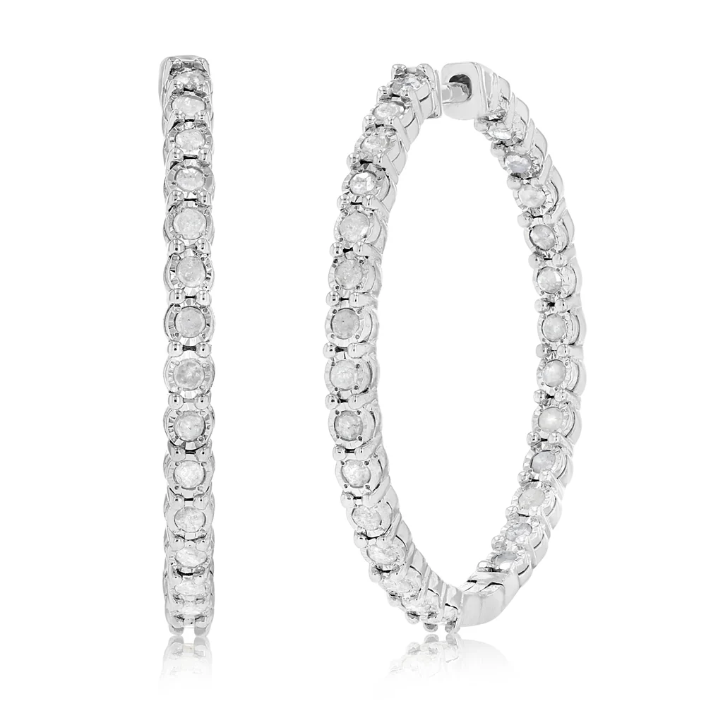 0.95 Carat Diamond Hoop Earrings in Sterling Silver