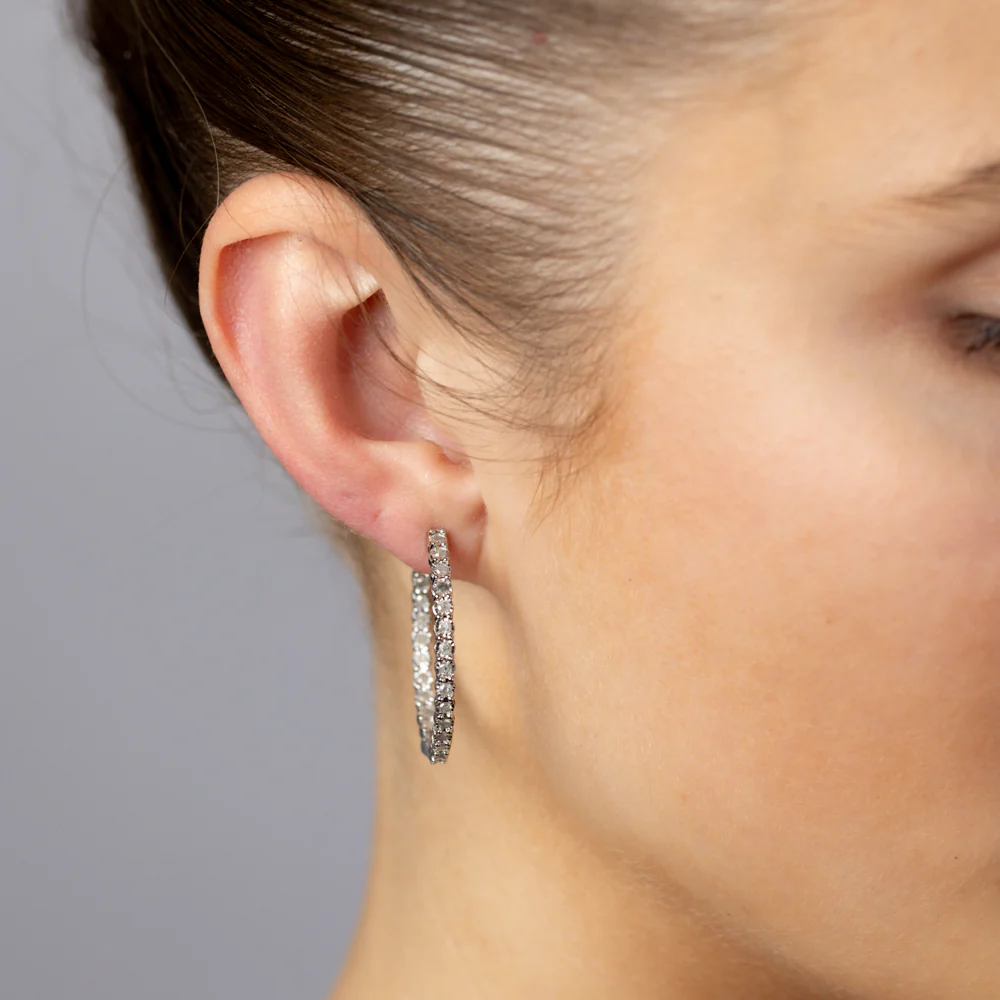 0.95 Carat Diamond Hoop Earrings in Sterling Silver - Image 2