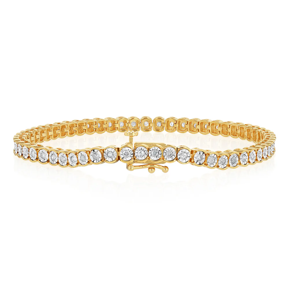 0.95 Carat Diamond Tennis 19cm Bracelet in Gold Plated Silver - Image 3