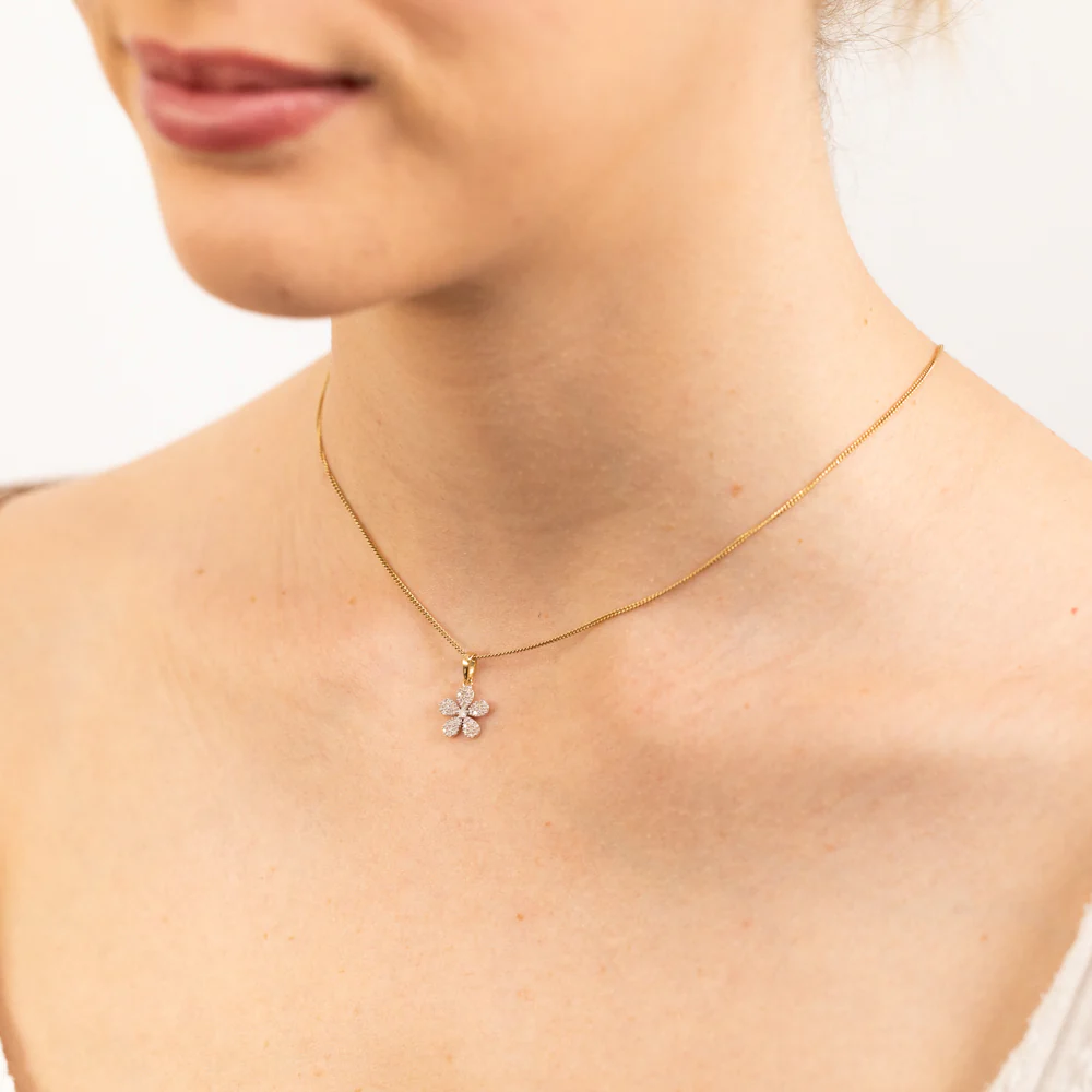 1/10 Carat Diamond Flower Pendant in 9ct Yellow Gold - Image 2