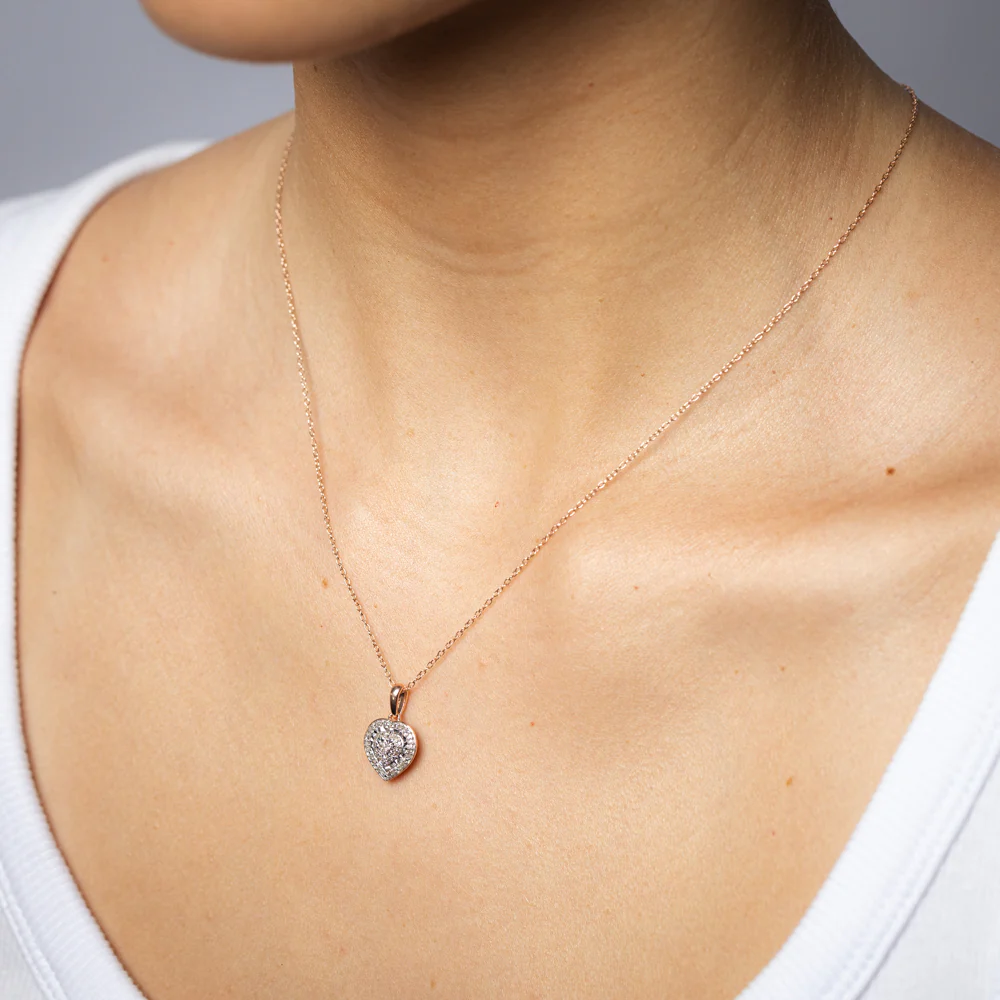 1/10 Carat Diamond Heart Pendant in Rose Gold Plated Silver on 45cm Chain - Image 2