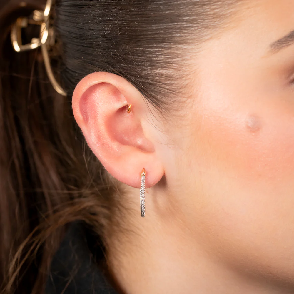1/10 Carat Diamond Hoop Earrings in Gold Plated Silver - Image 2