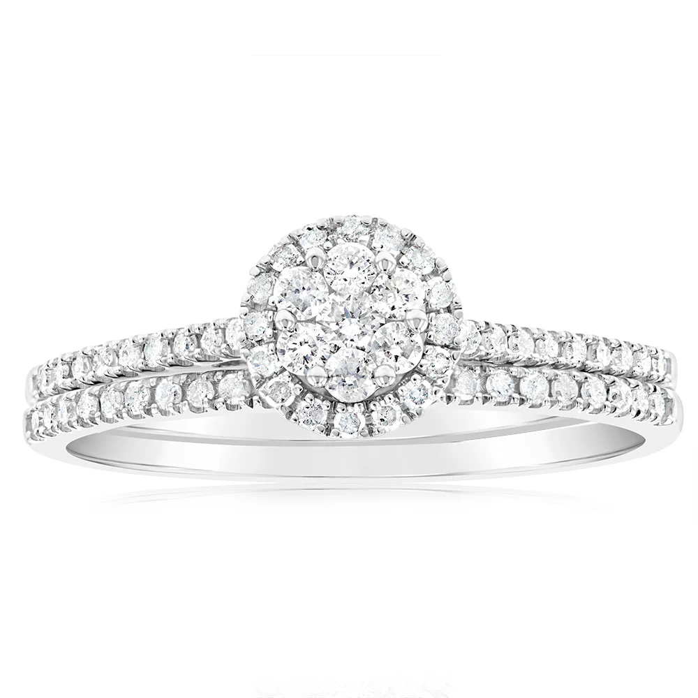 1/2 Carat Diamond 2 Ring Bridal Set in Sterling Silver