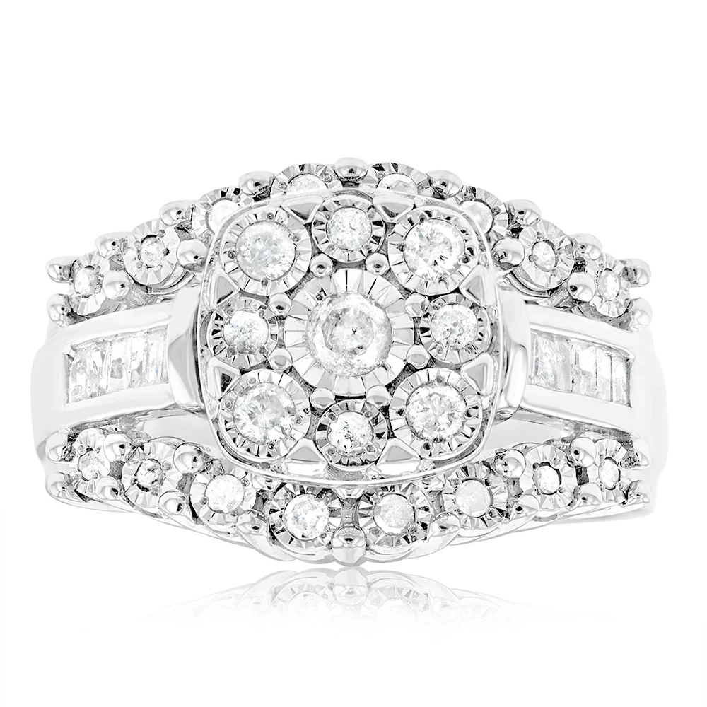 1/2 Carat Diamond Dress Ring with 37 Diamonds in Sterling Silver