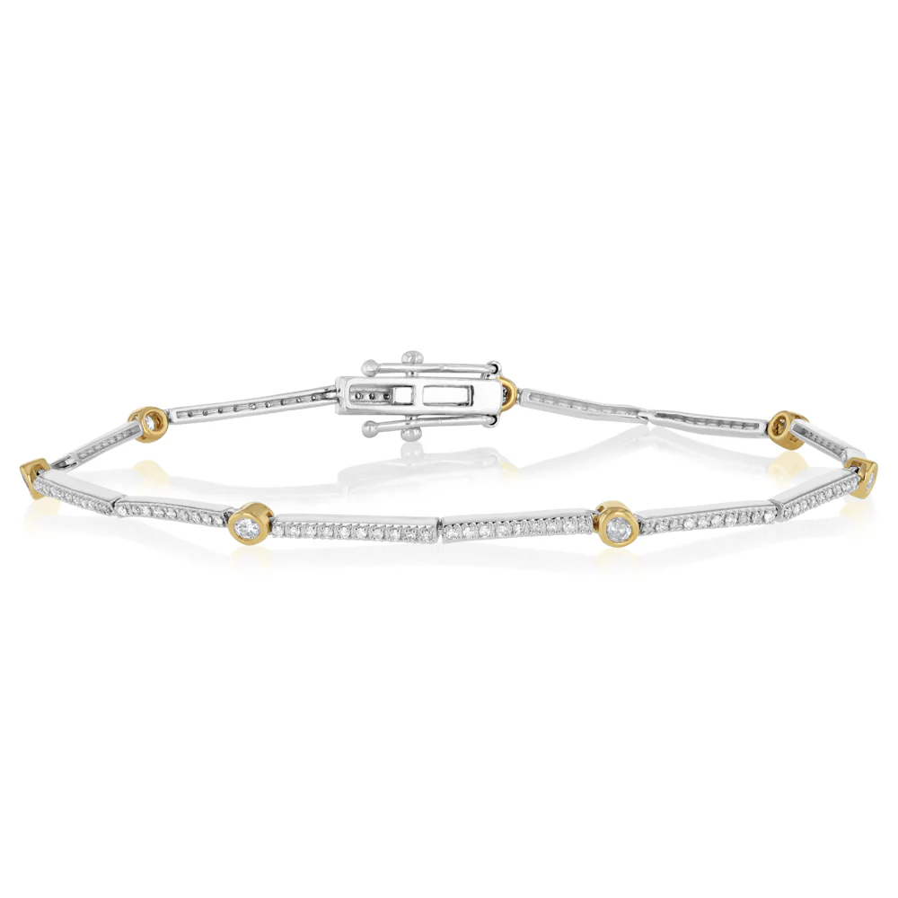 1/2 Carat Diamond Fancy Bracelet White Gold Link with 9ct Yellow Gold Bezel