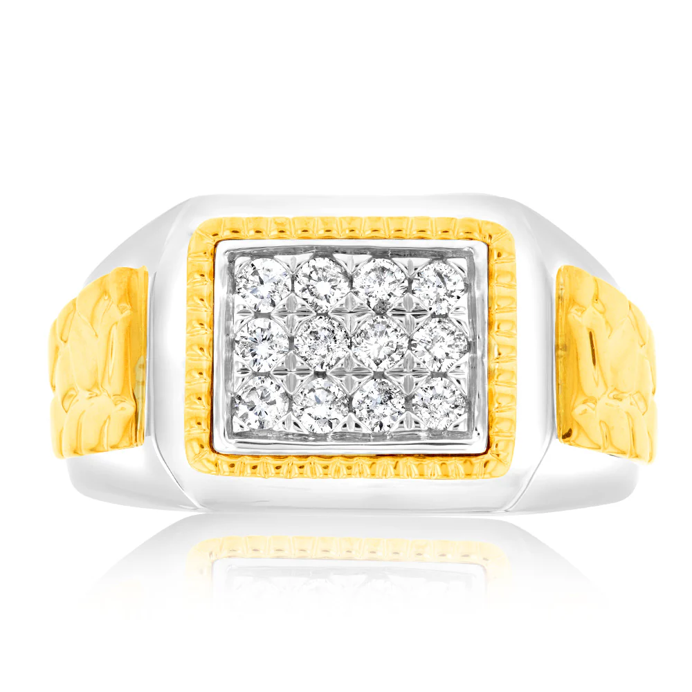 1/2 Carat Diamond Gents Ring in 10ct Yellow & White Gold