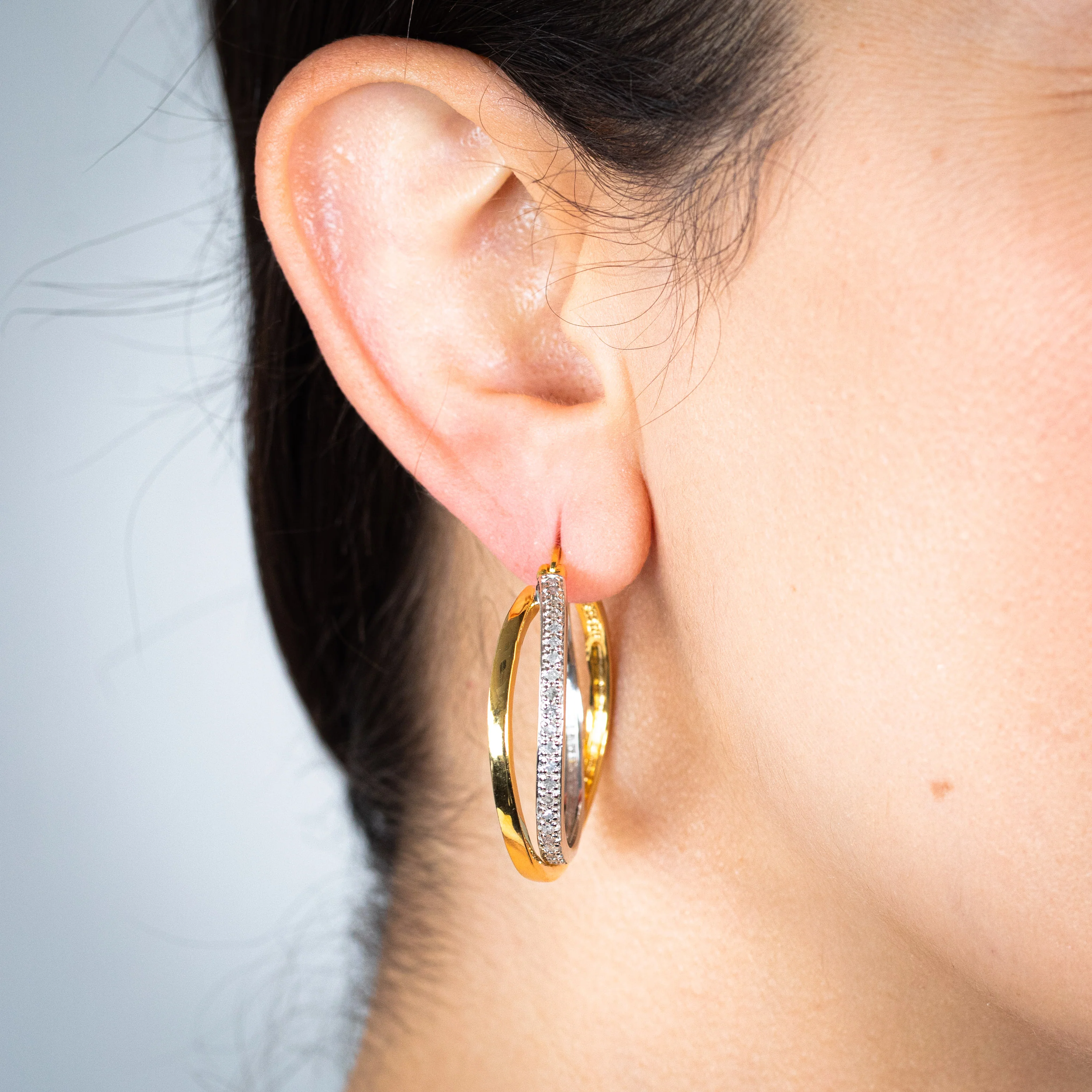1/2 Carat Diamond Hoop Earrings in Gold Plated Silver - Image 2