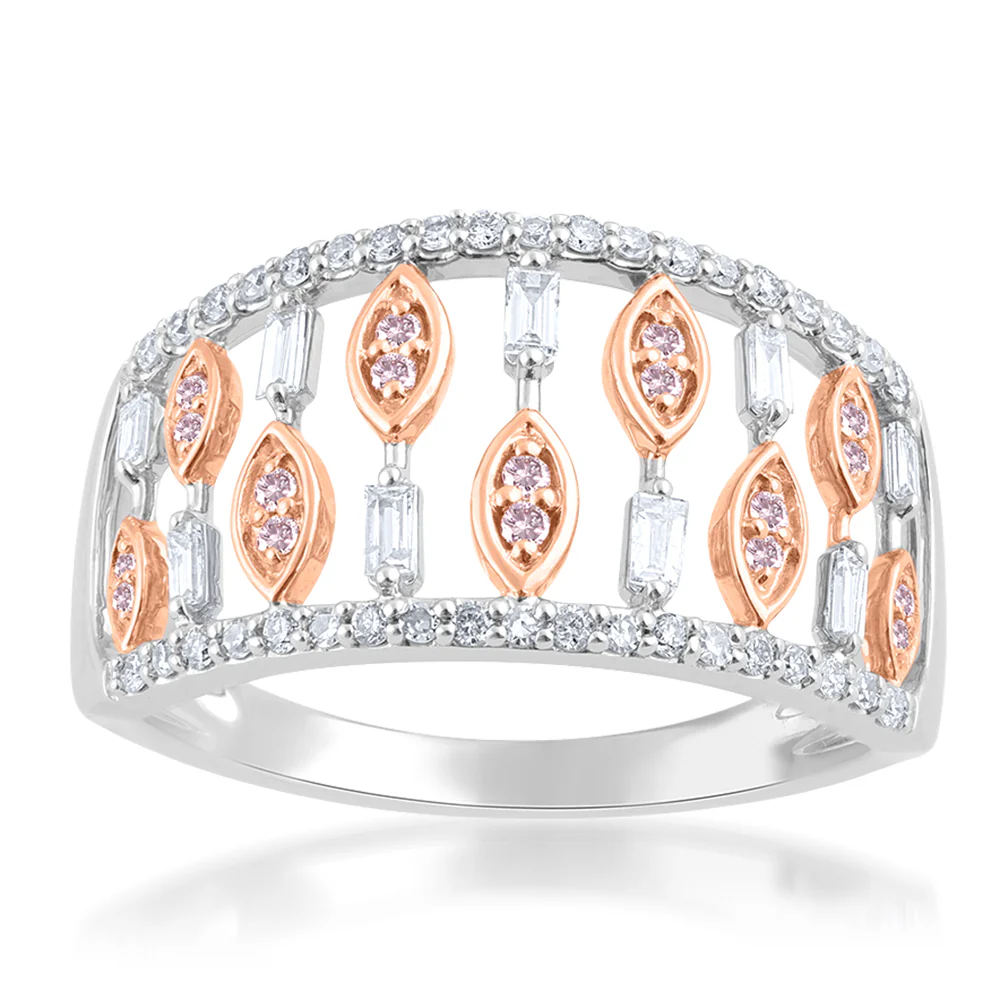 1/2 Carat Diamond Ring With Australian Pink Argyle Diamonds in 9ct White and Rose Gold