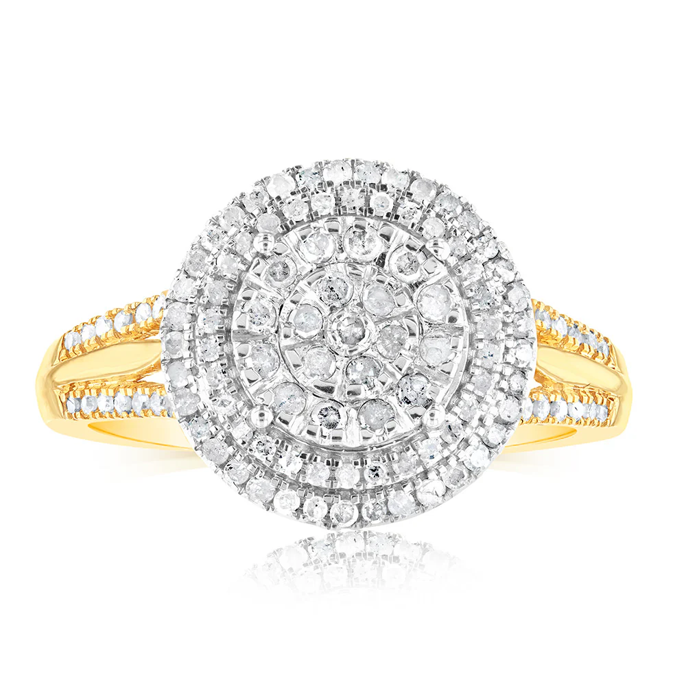 1/2 Carat Diamond Round Shaped Ring in 9ct Yellow Gold & Sterling Silver