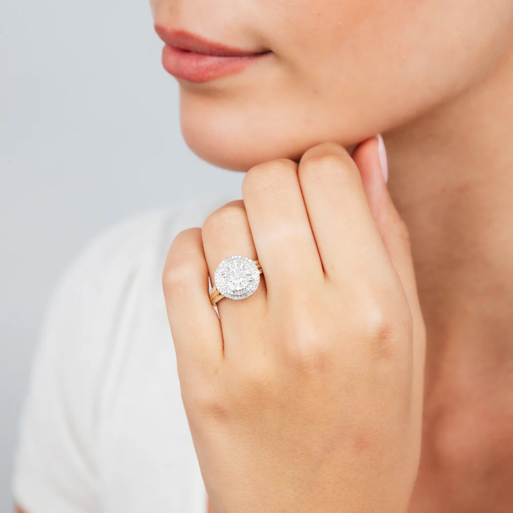1/2 Carat Diamond Round Shaped Ring in 9ct Yellow Gold & Sterling Silver - Image 3