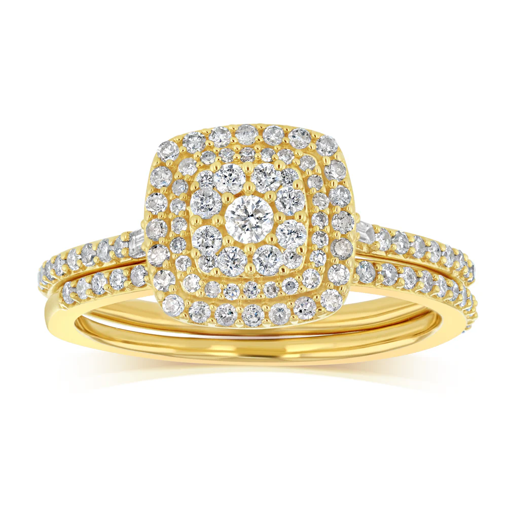 1/2 Carat Natural Diamond 2 Ring Bridal Set in 9ct Yellow Gold