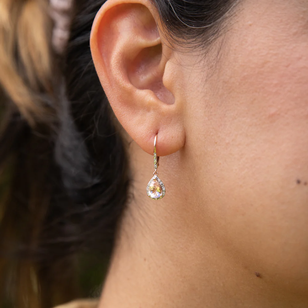 1.20 Carat Morganite Pear & Diamond Drop Earrings in 9ct Rose Gold - Image 2