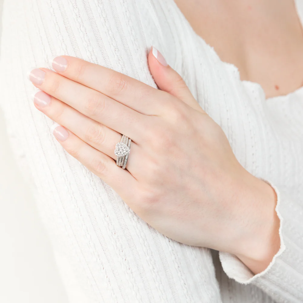 1/3 Carat Diamond 2 Ring Bridal Set in Sterling Silver - Image 3