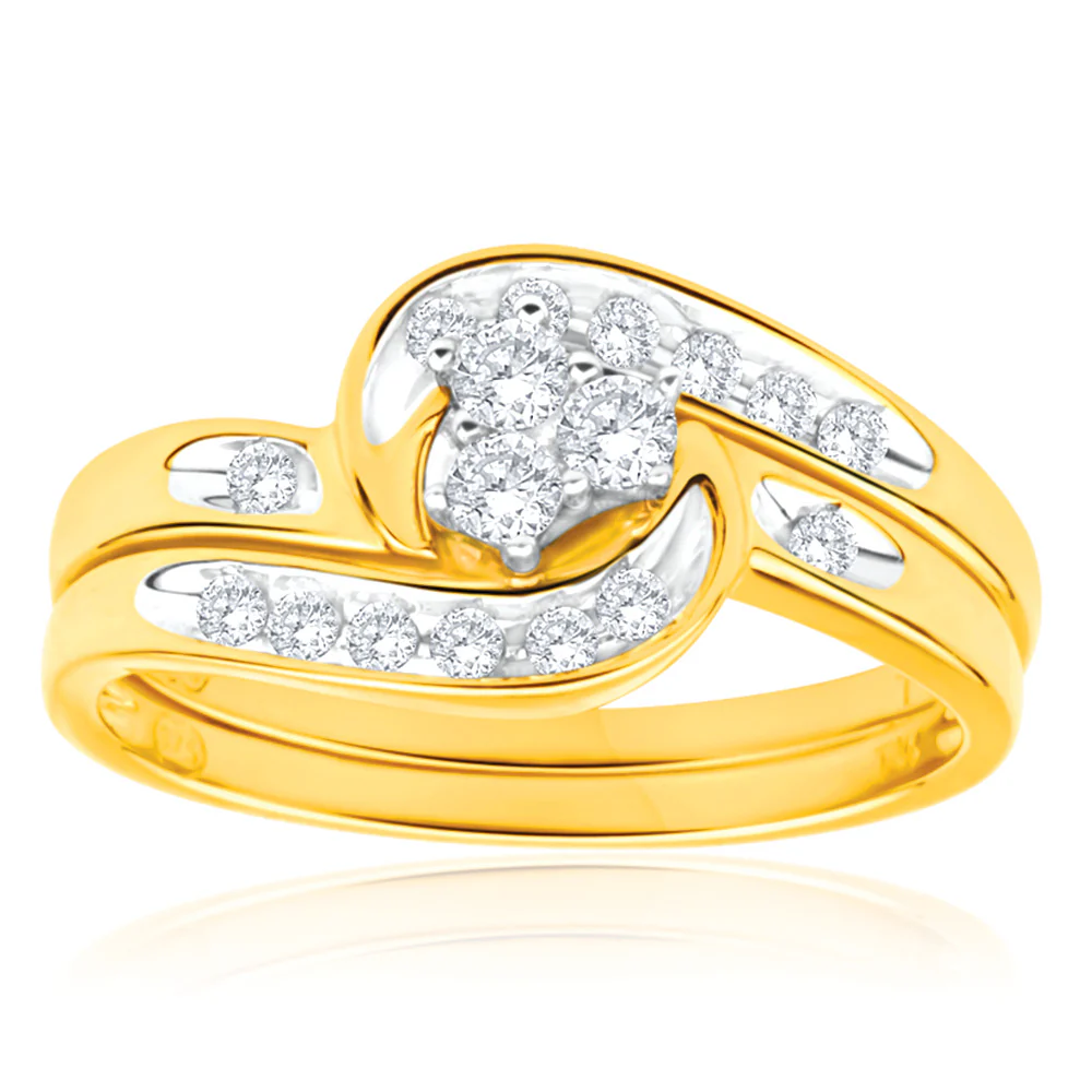 1/4 Carat 2 Ring Bridal Set in 9ct Yellow Gold