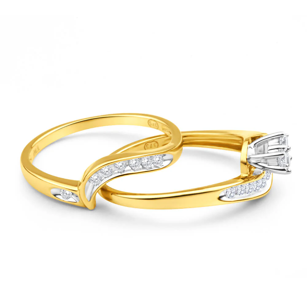 1/4 Carat 2 Ring Bridal Set in 9ct Yellow Gold - Image 2