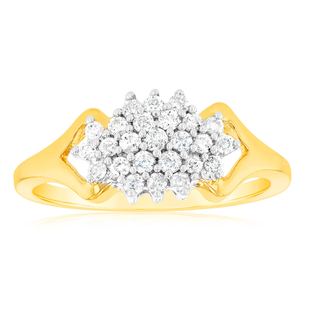 1/4 Carat Diamond Cluster Ring in 9ct Yellow Gold