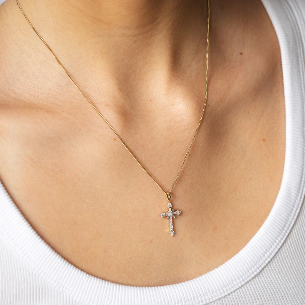 1/4 Carat Diamond Cross Pendant in 9ct Yellow Gold - Image 2