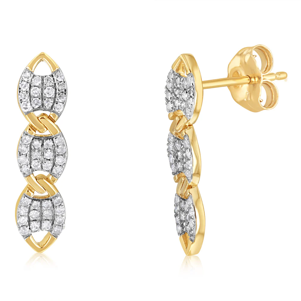1/4 Carat Diamond Drop Earrings in 9ct Yellow Gold