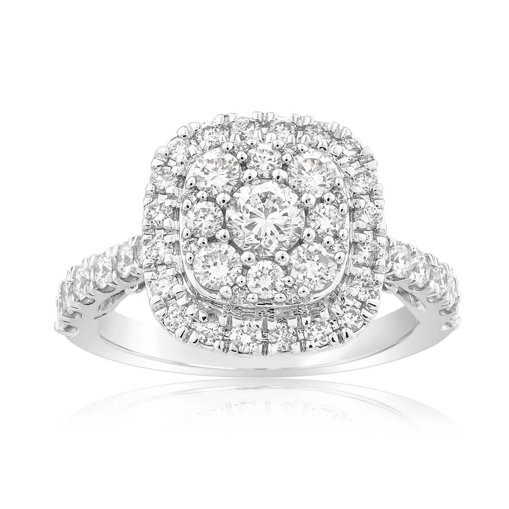 1.40 Carat Diamond Cushion Shape Ring in 10ct White Gold