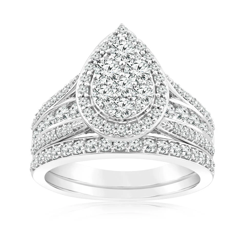 1.40 Carat Diamond Pear Shape Bridal Set in 10ct White Gold