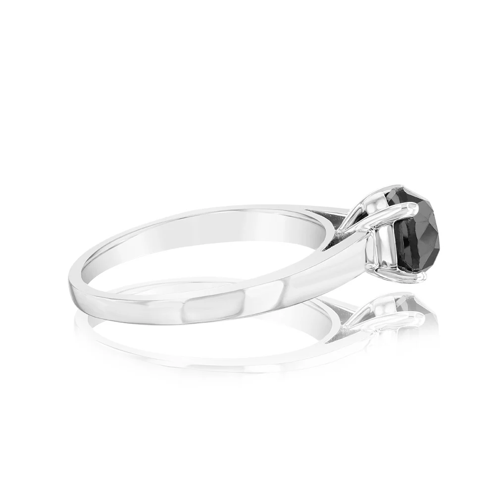 1.45 Carat Black Diamond Solitaire Ring in Sterling Silver - Image 2